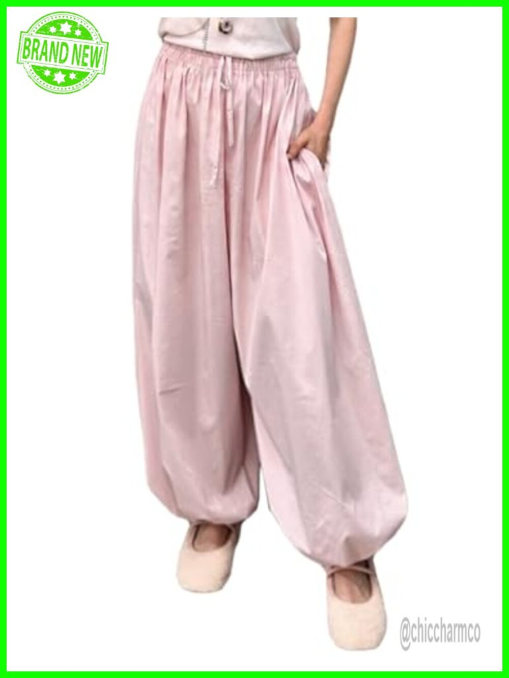 Womens 100% Cotton Baggy Wide Leg Harem Pants Drawstring Yoga Lounge
